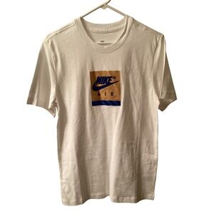 Nike Air Mens Graphic T-Shirt White Gold Blue Box Logo FZ7962-100 Small NWT